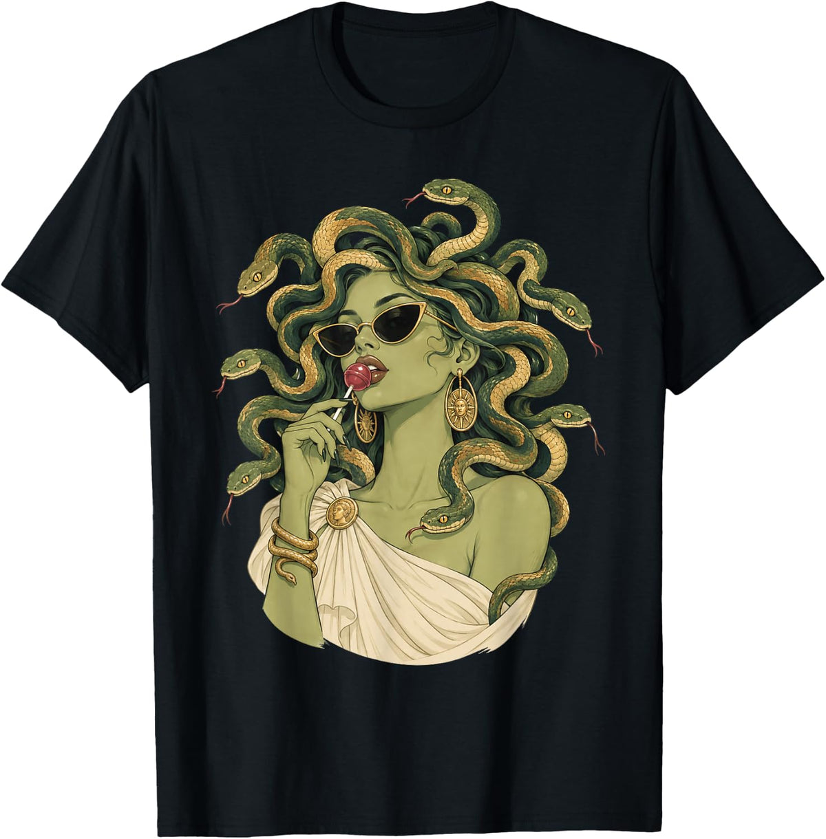 Vintage Medusa Lollipop Sunglasses Snake Greek Mythology T-Shirt - T-Shirt | Black